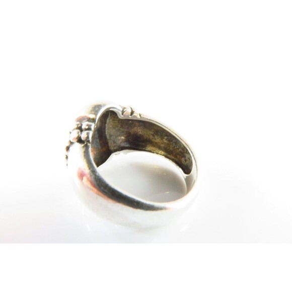 Sterling Silver & Beaded Oval Dome Ring Designer Style Size 4 1/2 - Picture 7 of 9